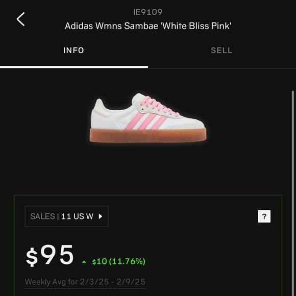 Adidas Sambae ‘Cloud White Pink Bliss’ Sz 11W/10M - Picture 8 of 8